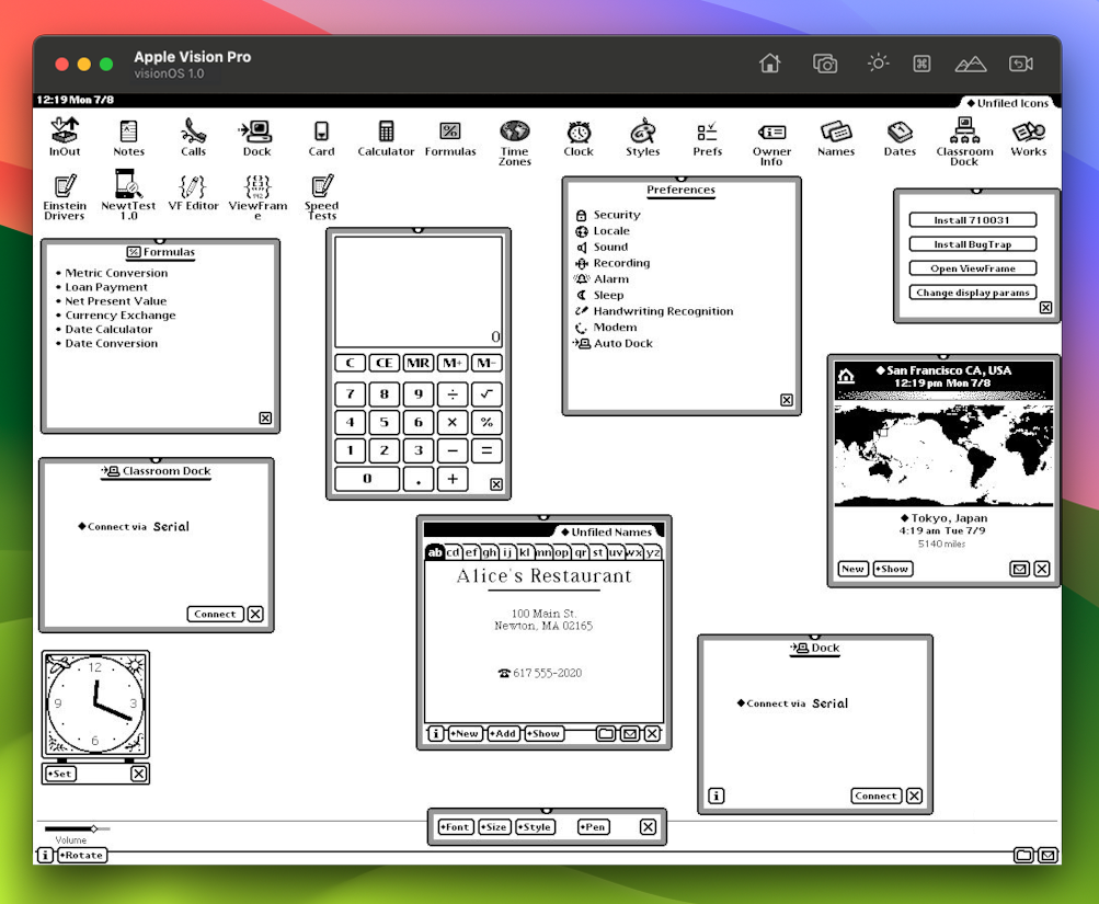 Einstein Newton OS emulator running in the Apple Vision OS simulator