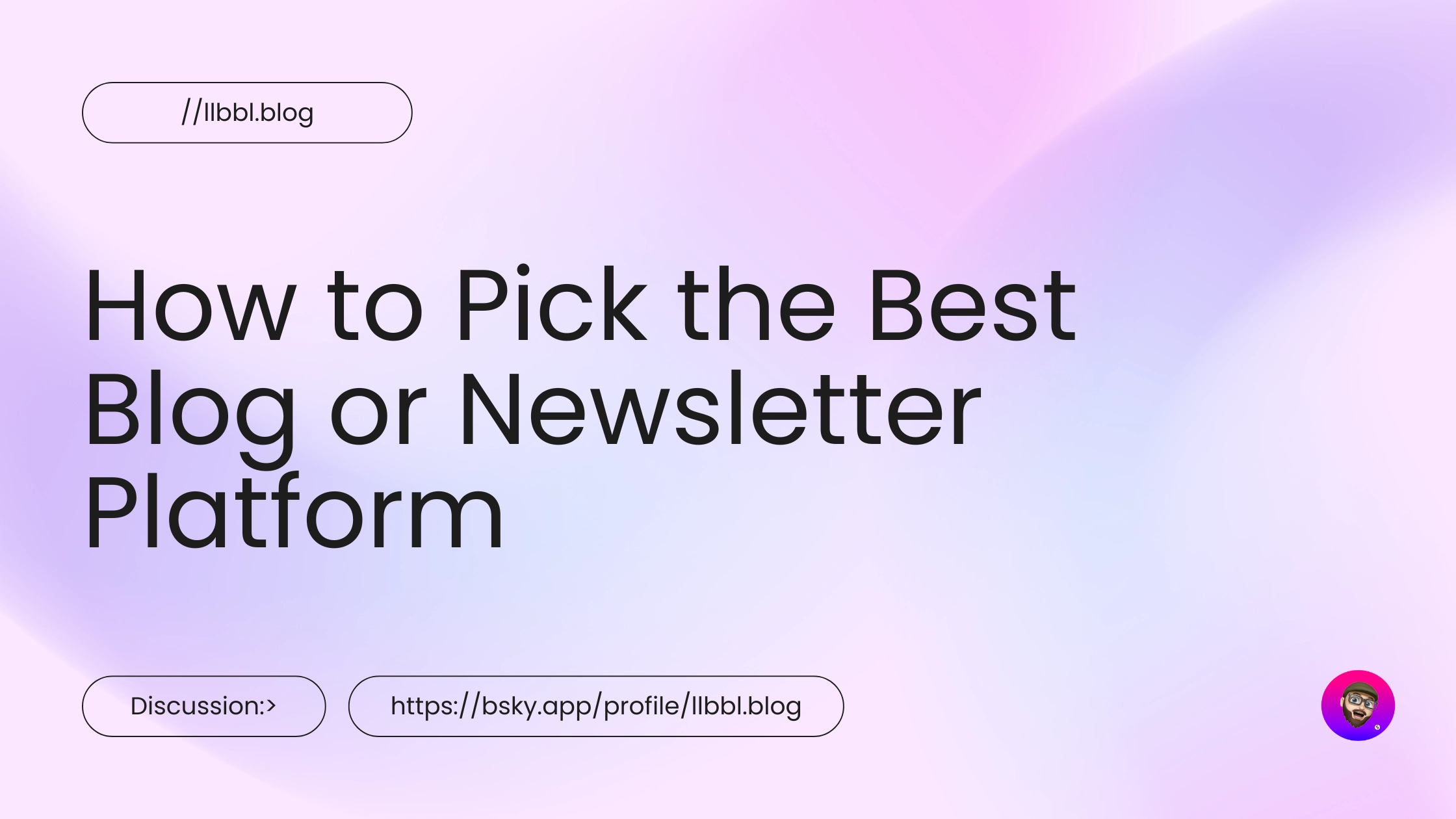 Auto-generated description: Text on a purple gradient background discusses choosing a blog or newsletter platform, with a website link included.