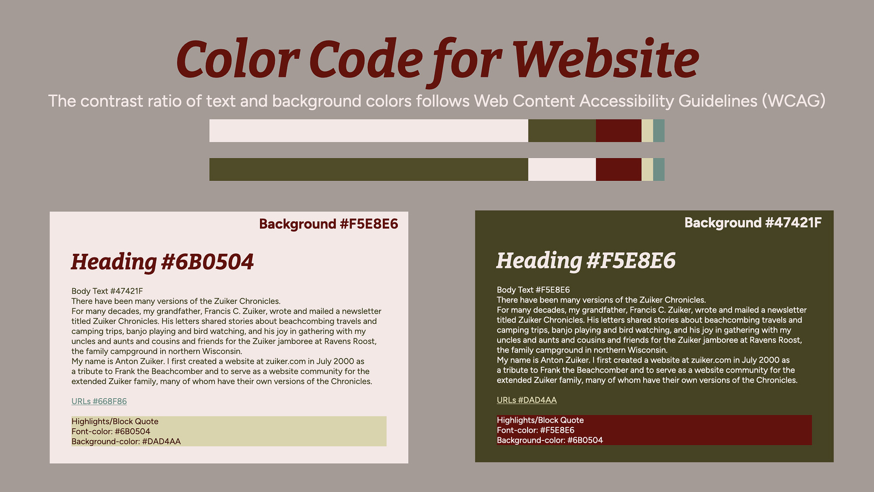 Hex color code for website in each element