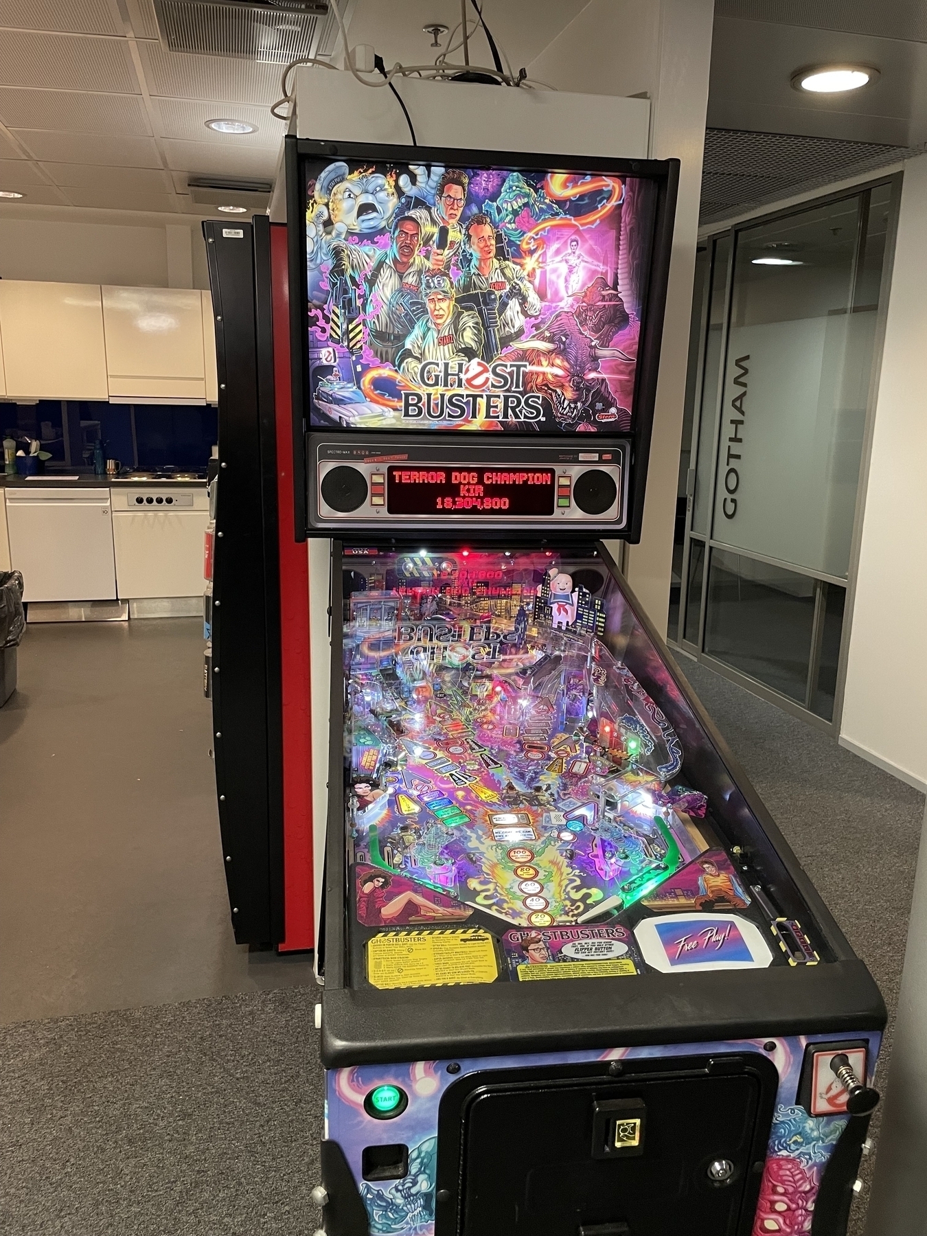 Ghostbusters pinball machine in an office
