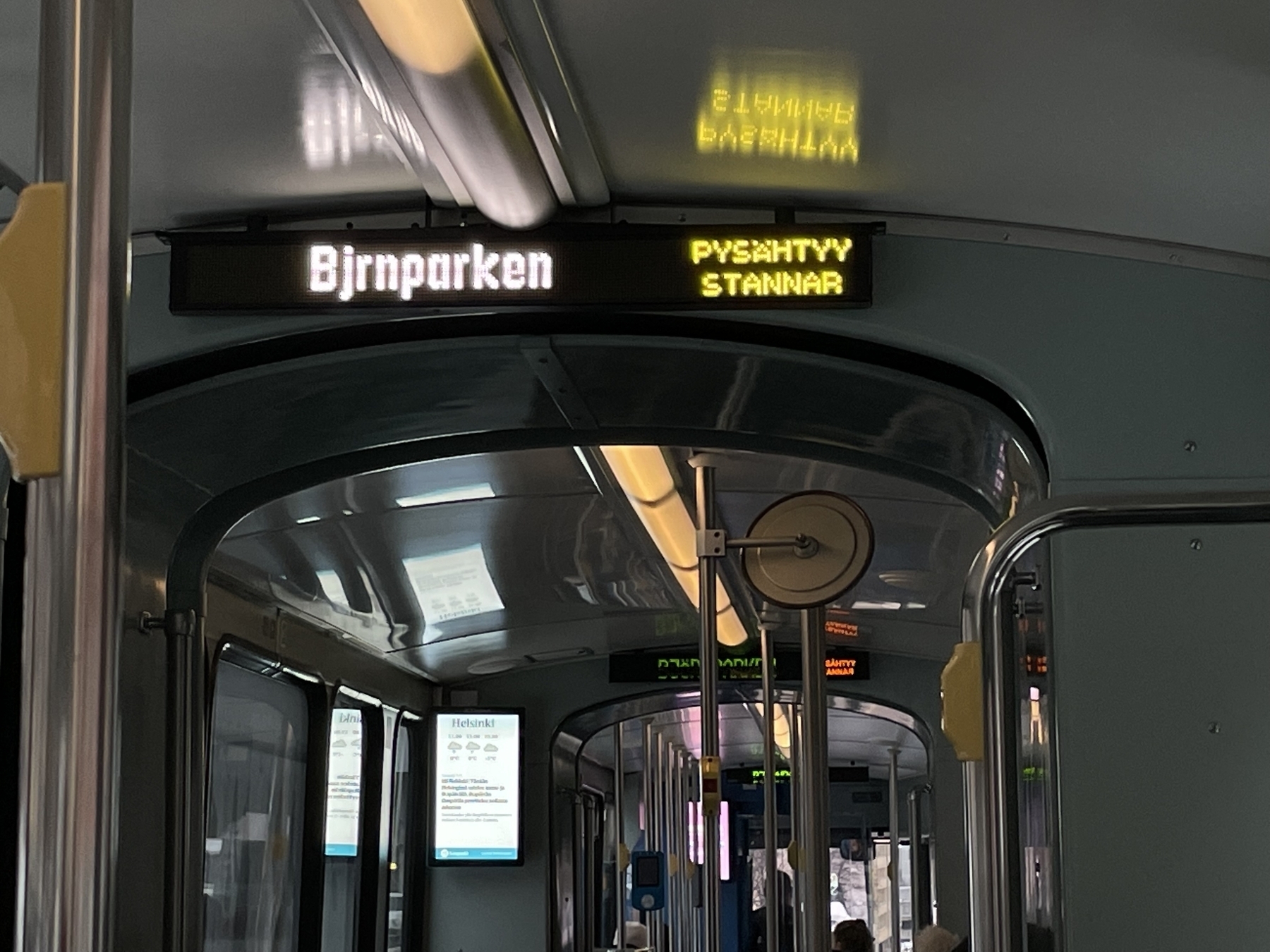 Sign in a tram with the text ”Bjrnparken”