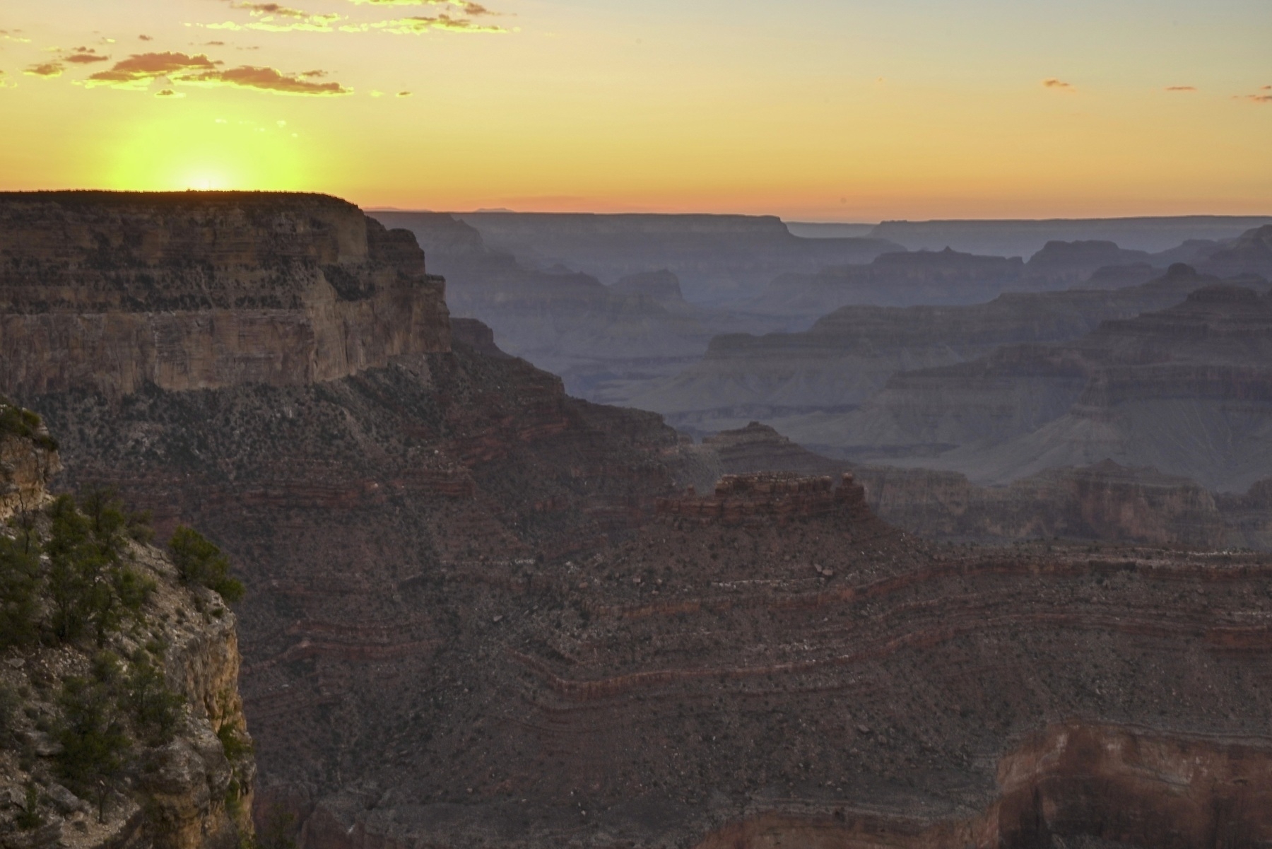 Kickass sunset over the Grand Canyon, just after the sun had dipped below the horizon, showing off the various layers of the vista. Not shown: several Matts standing around me.