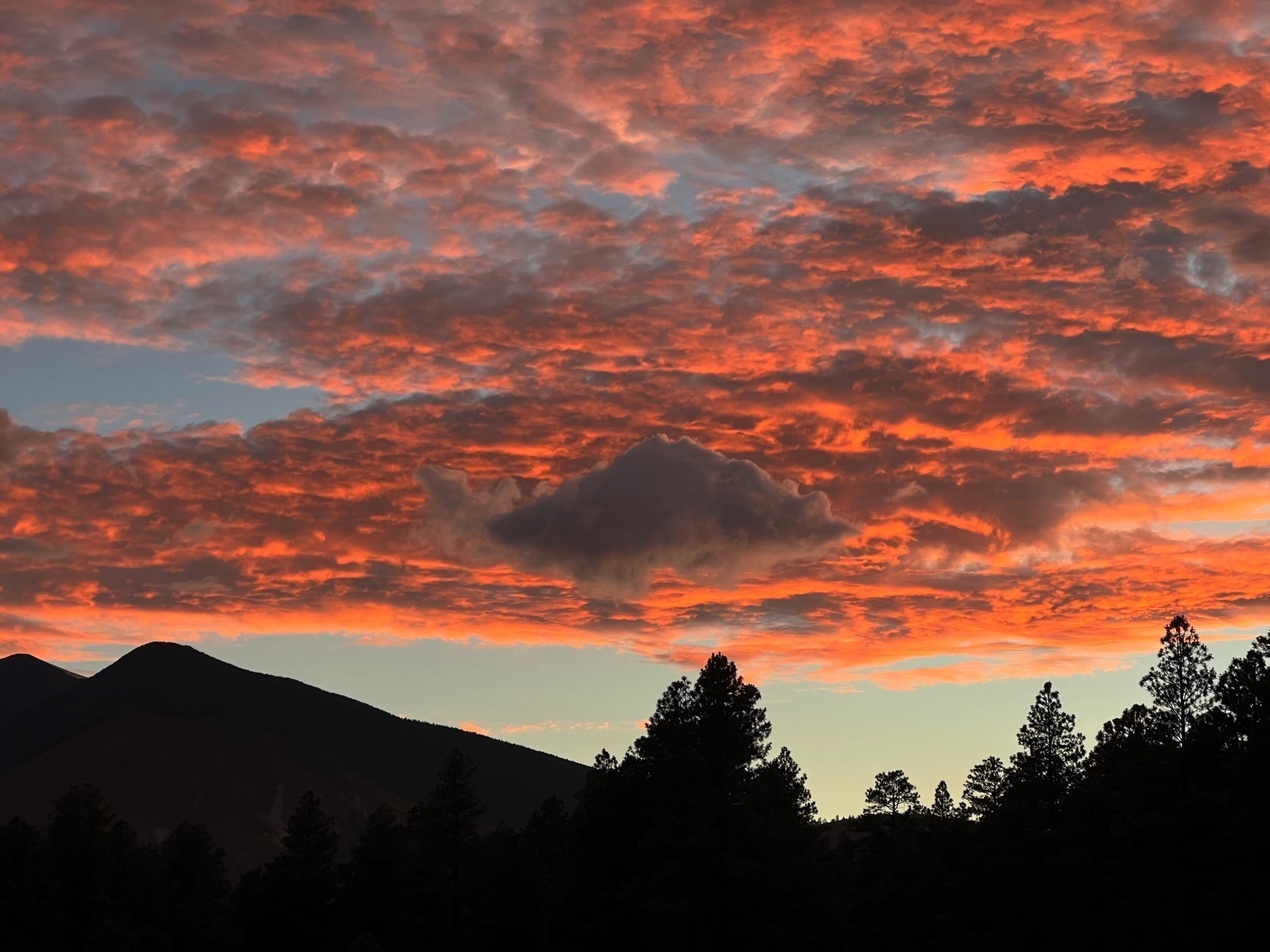 Small dark cloud against a reddish sunset background.