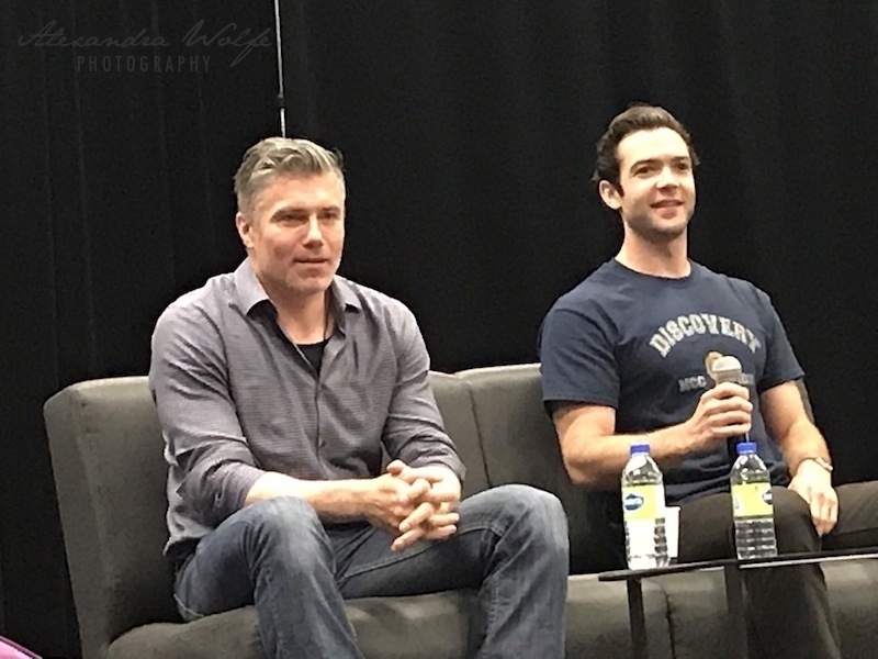 actors Anson Mount and Ethan Peck, stars of the tv show, Star Trek: Strange New Worlds