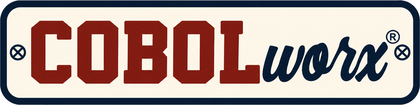 COBOLworx logo image. The word in a badge-shaped image