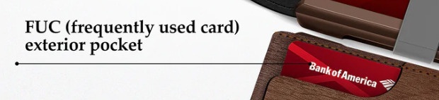 A credit card in the "FUC (frequently used card) exterior pocket"
