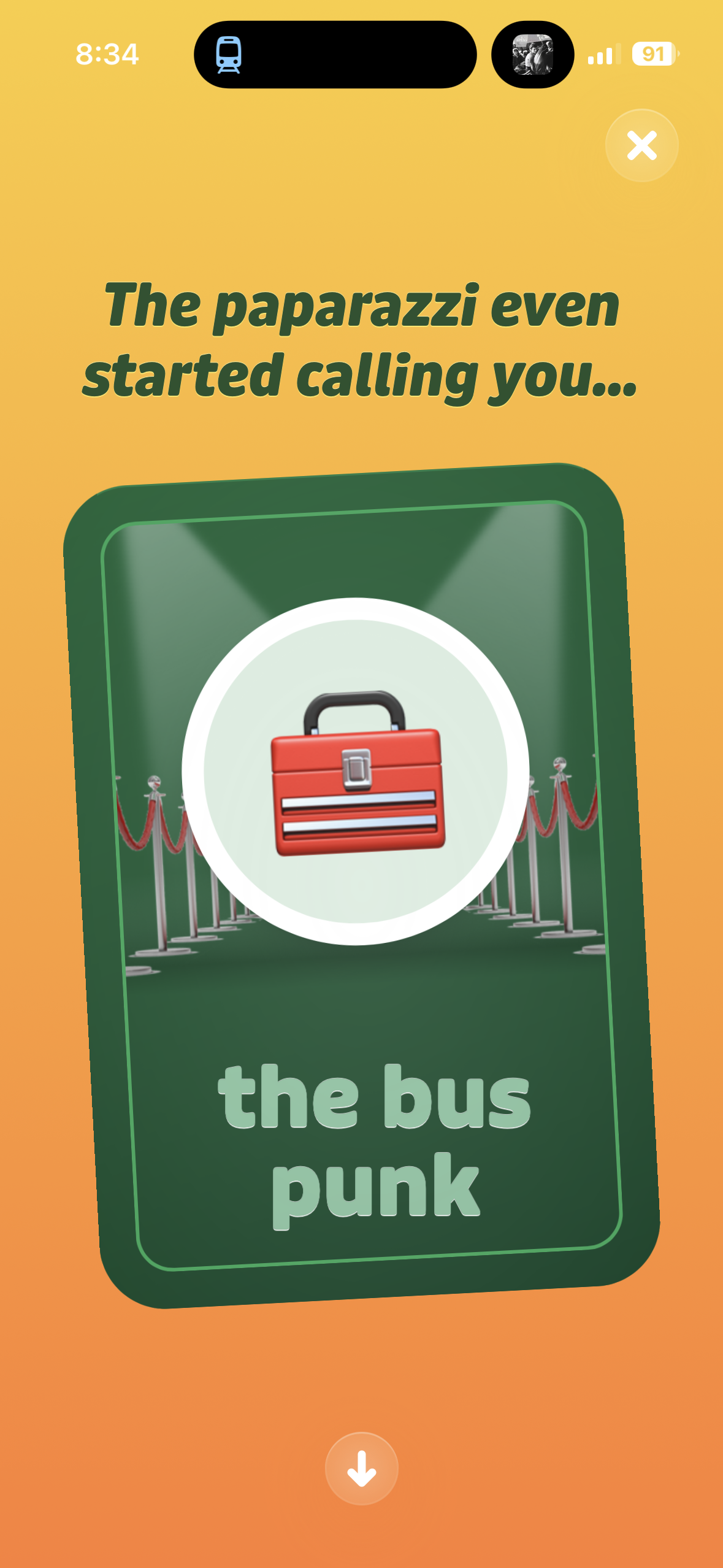 Screenshot of the same app: “The paparazzi even started calling you… the bus punk”. I am skeptical of this.