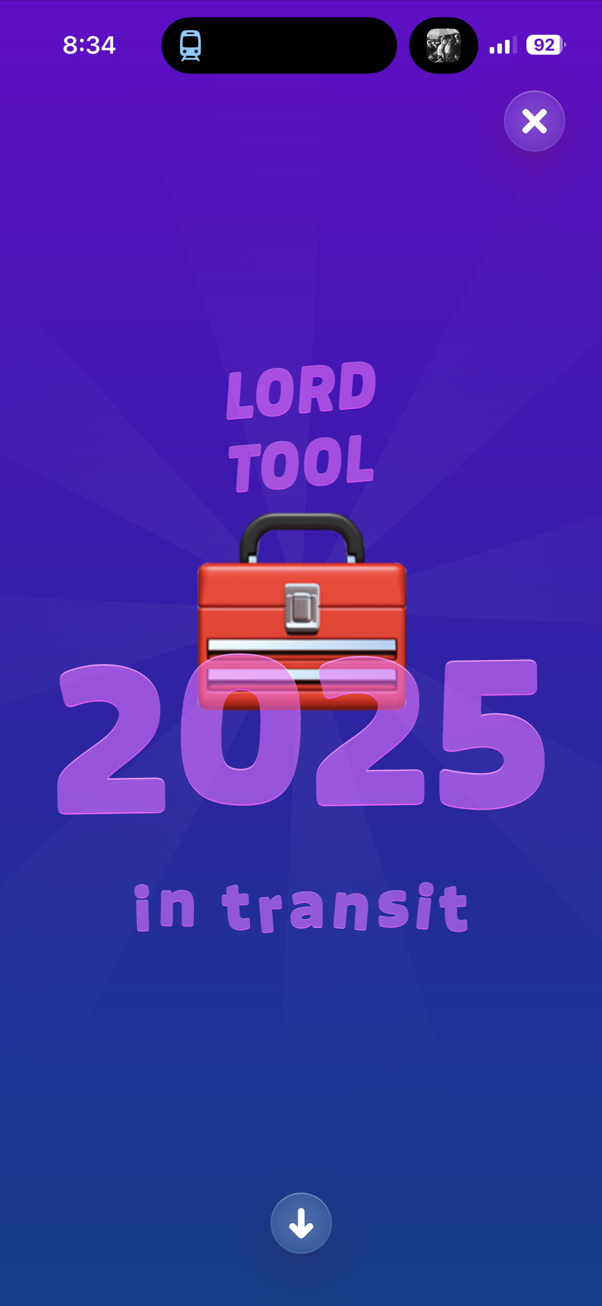 Screenshot of an iPhone app saying “Lord Tool 2025 in transit”.