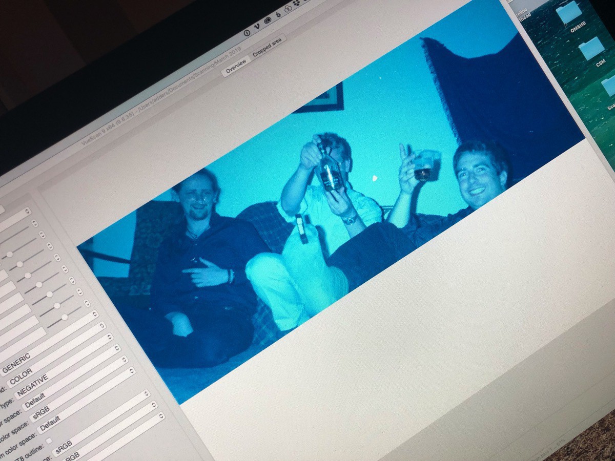 Scanning colour negatives in Vuescan on a Mac. 