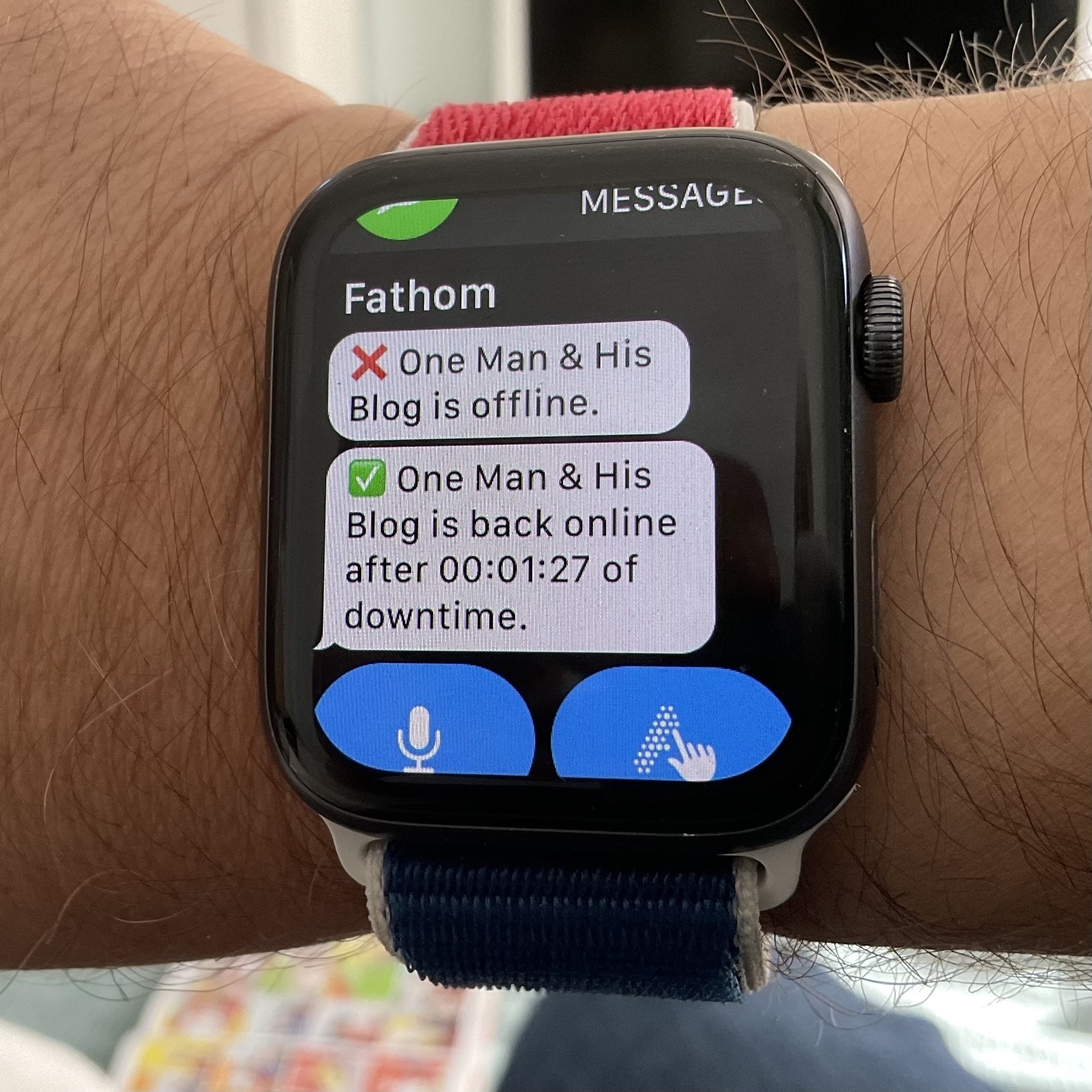 An uptime notification on an Apple Watch. 