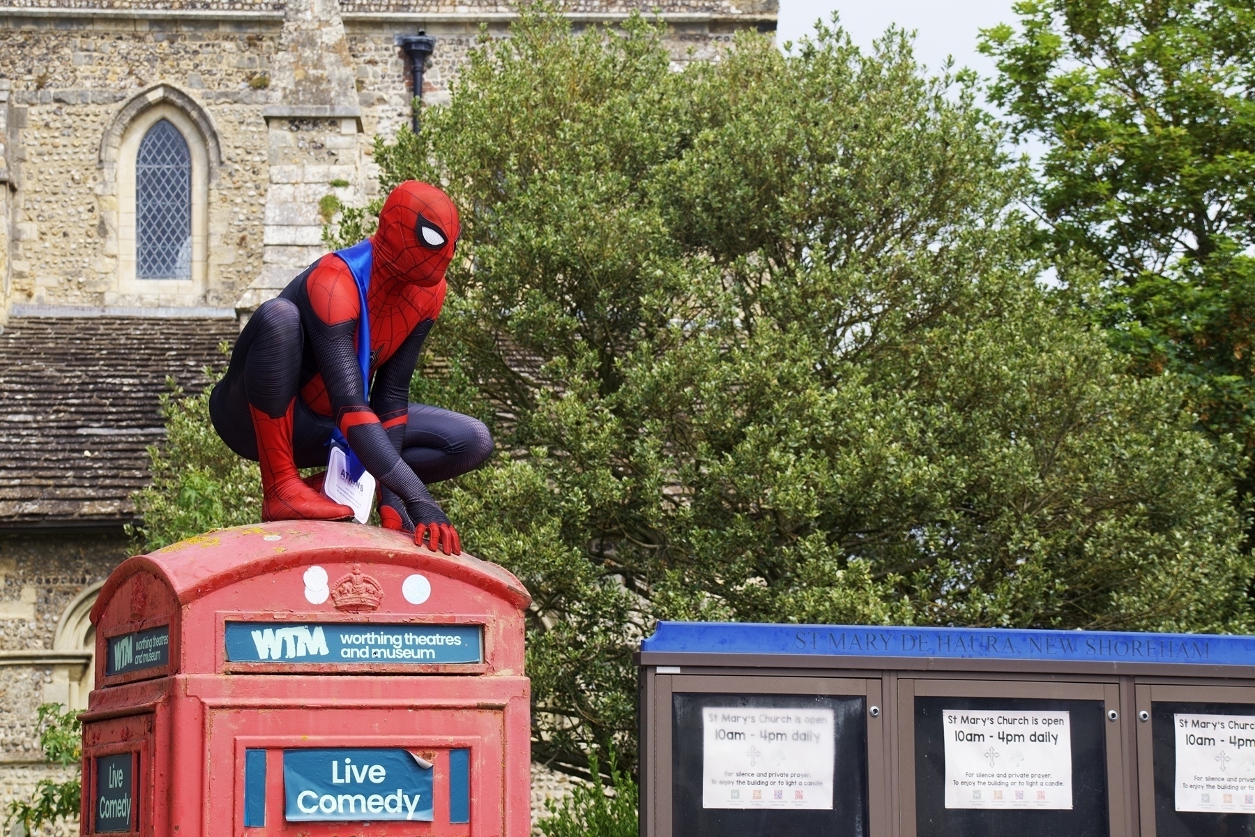 The Sussex Spider-Man on a telephone box