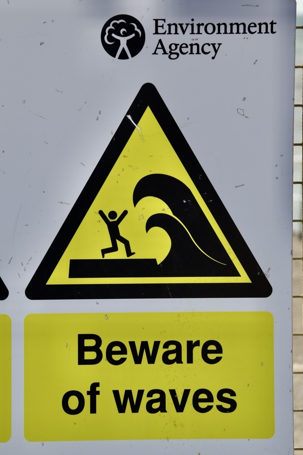 An UK Environment Agency waves warning sign. 