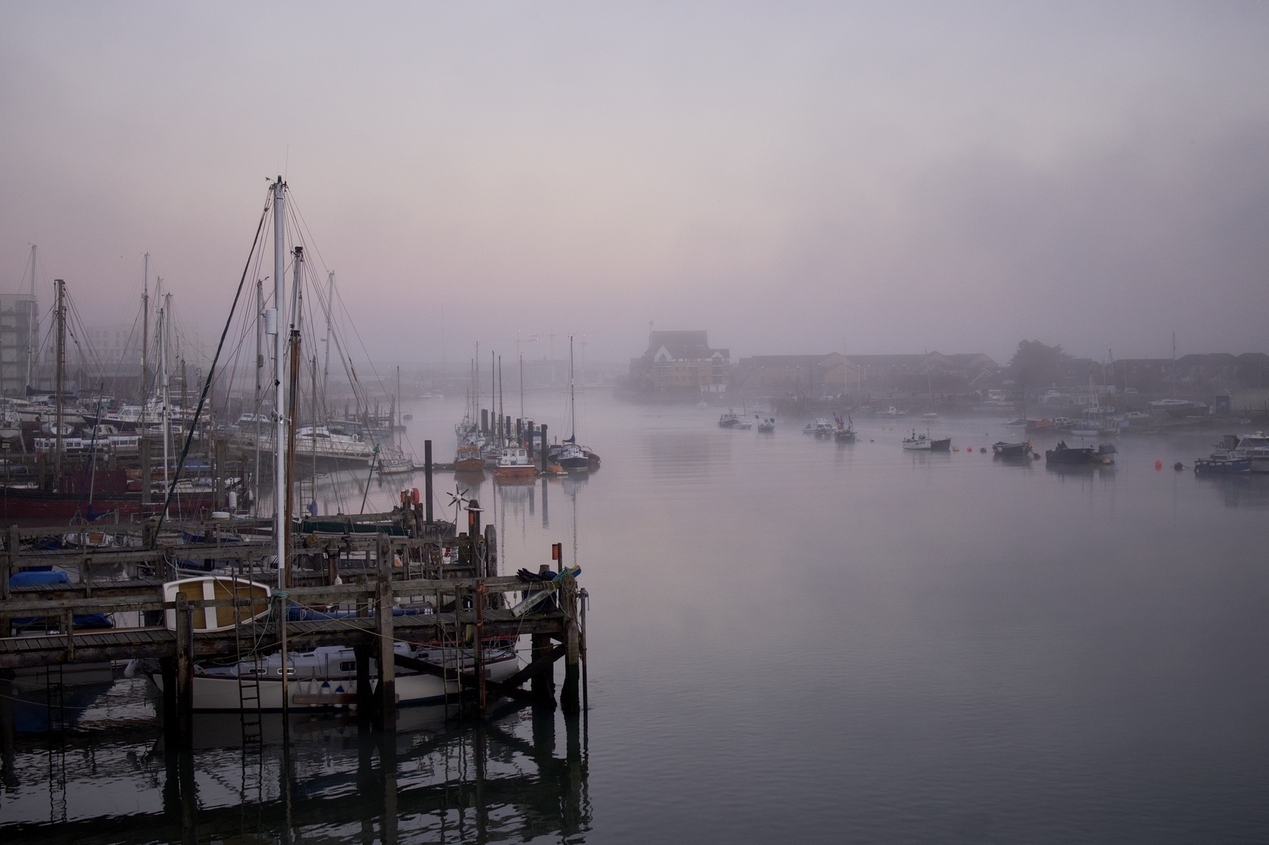 Fog over the River Adur, looking eastwards from the Adur Ferry Bridge. 