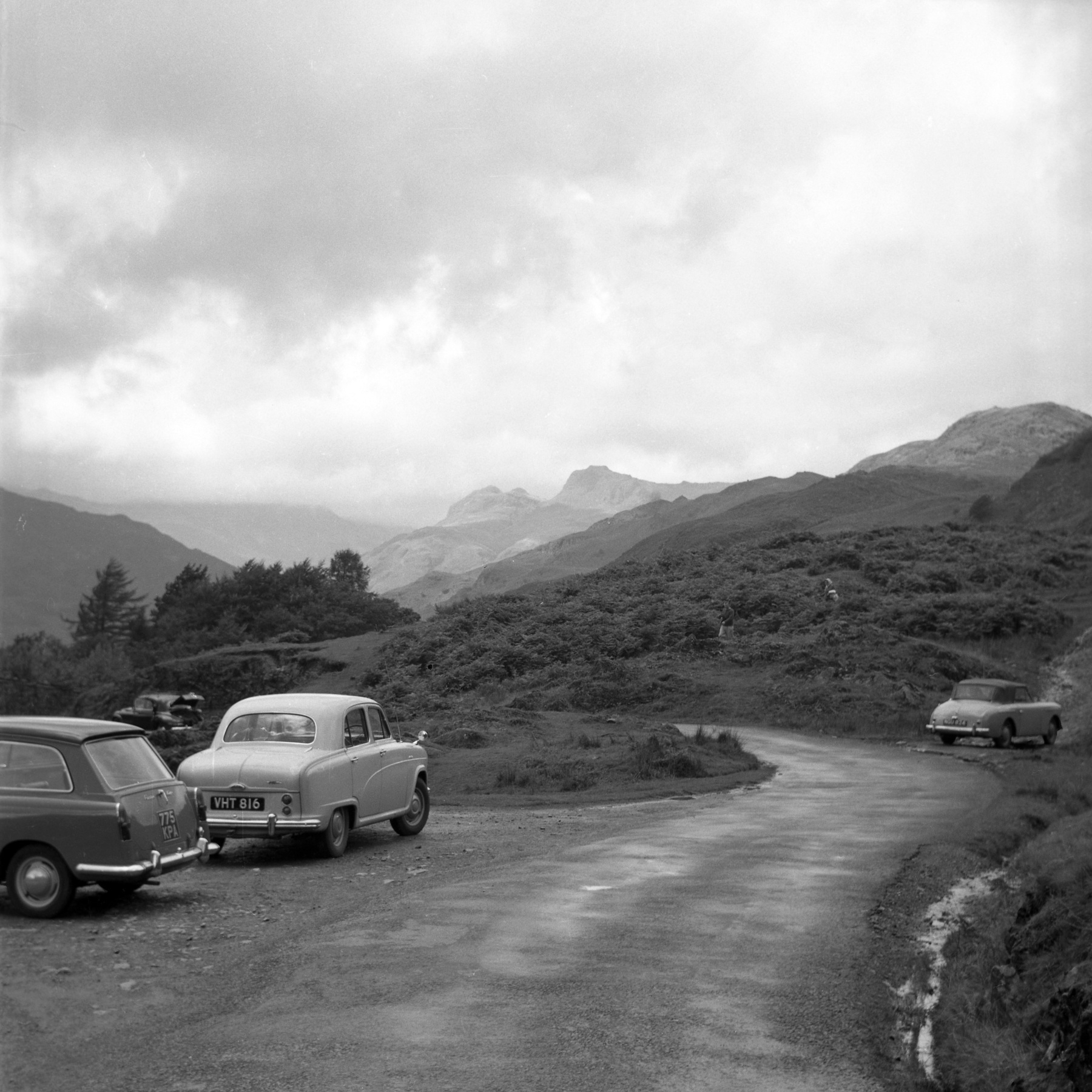 Cars parked in the Lake District in the 1960s.