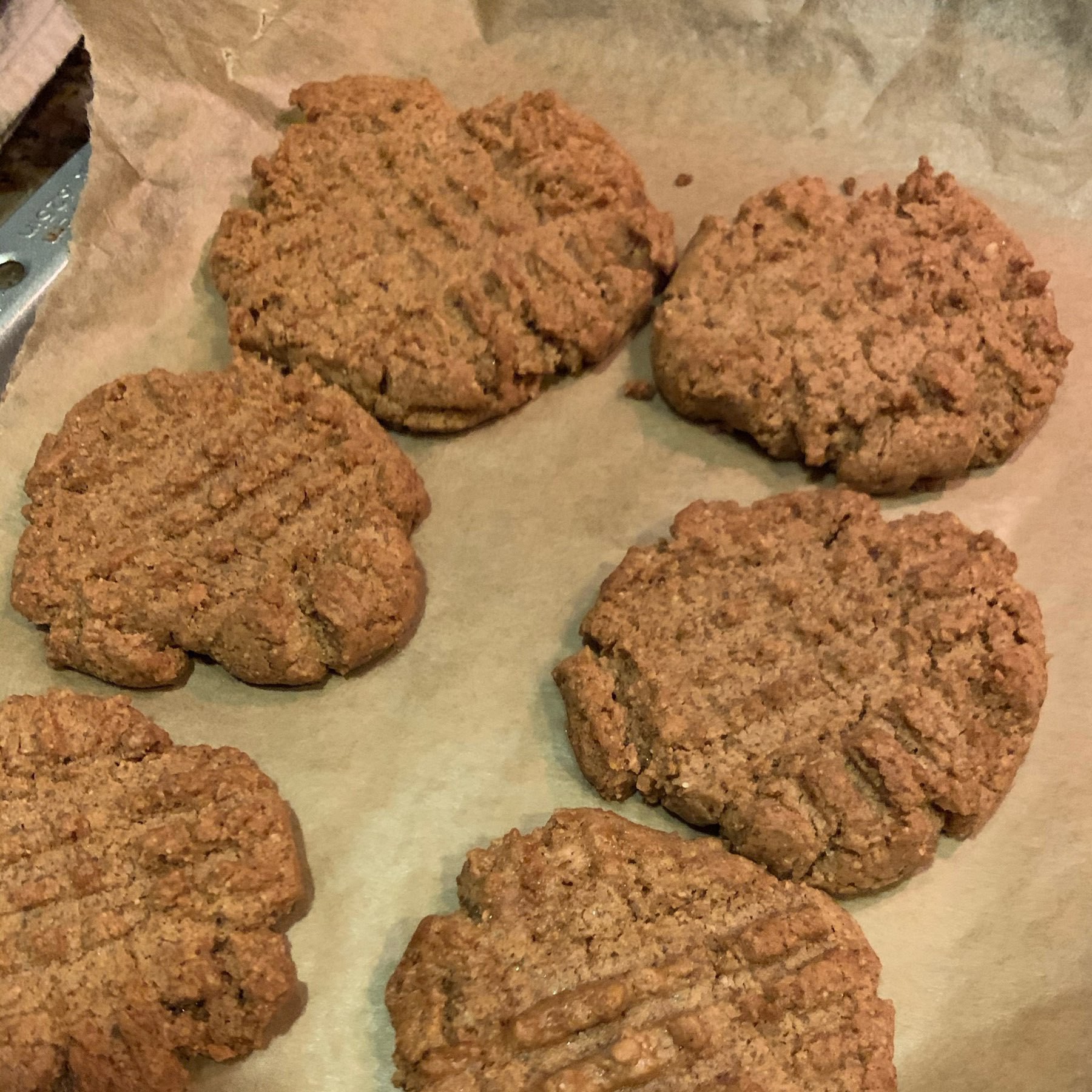 peanut butter cookies cooling on a sheet