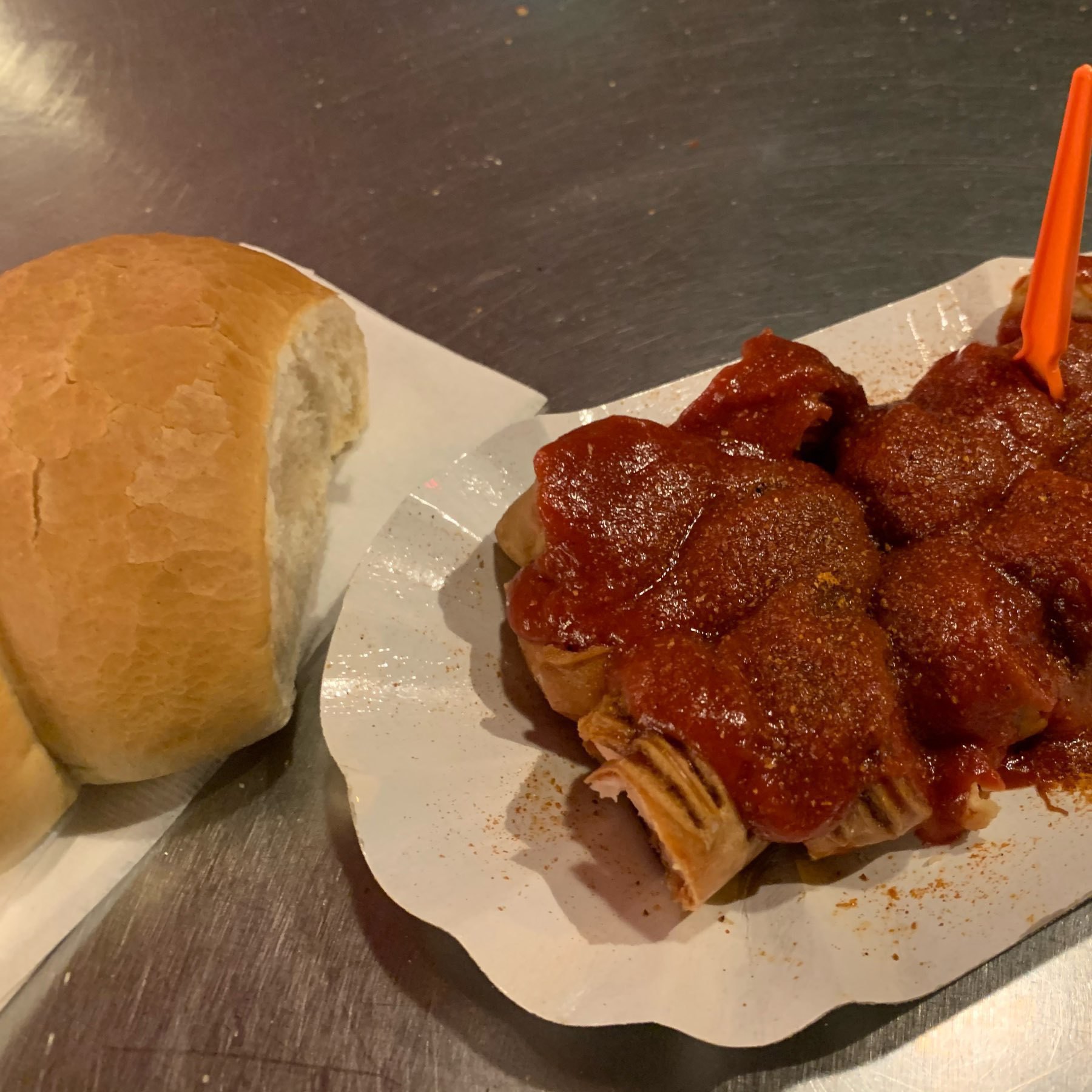 Currywurst and bread