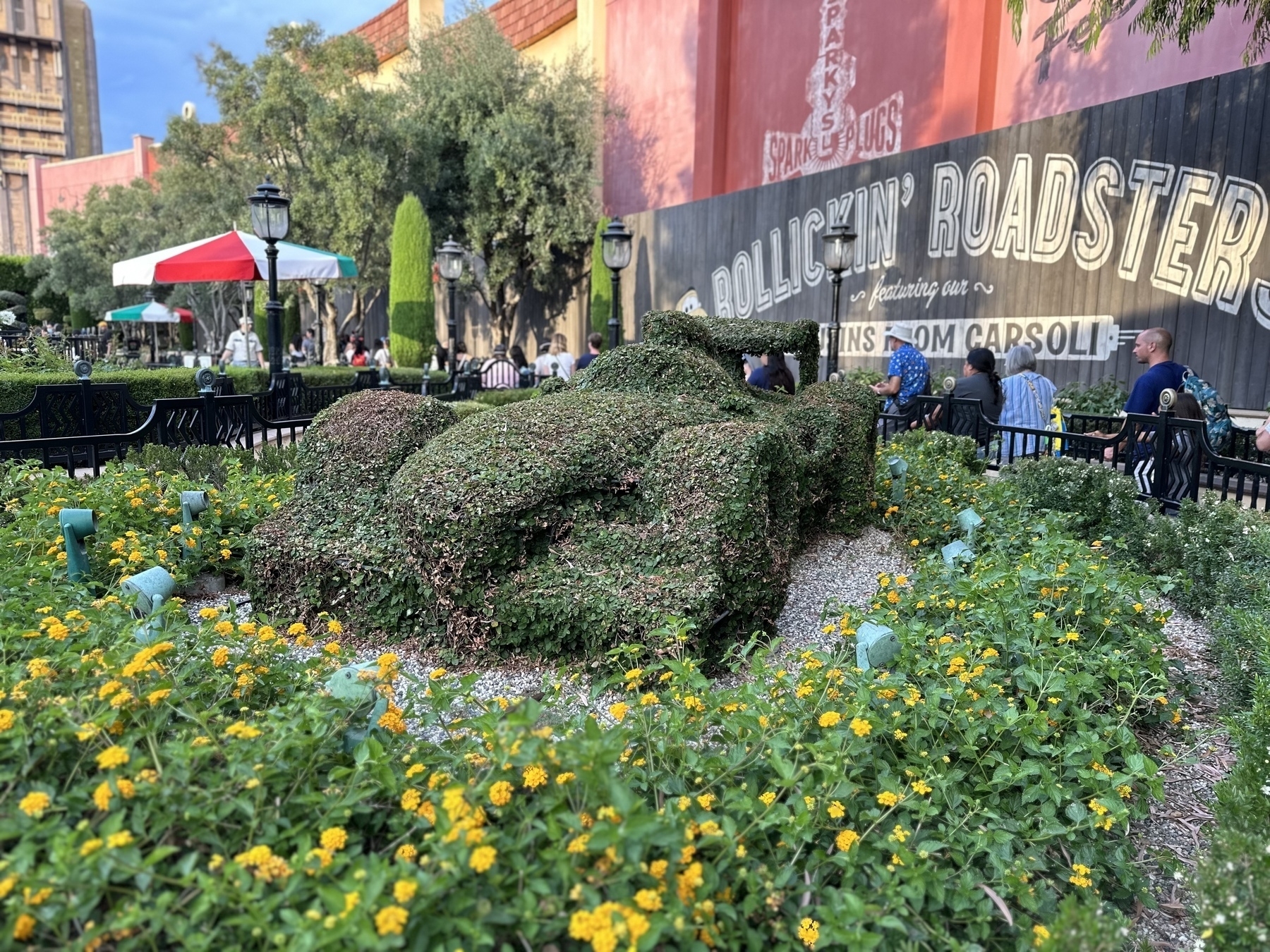 A topiary of a Formula One car