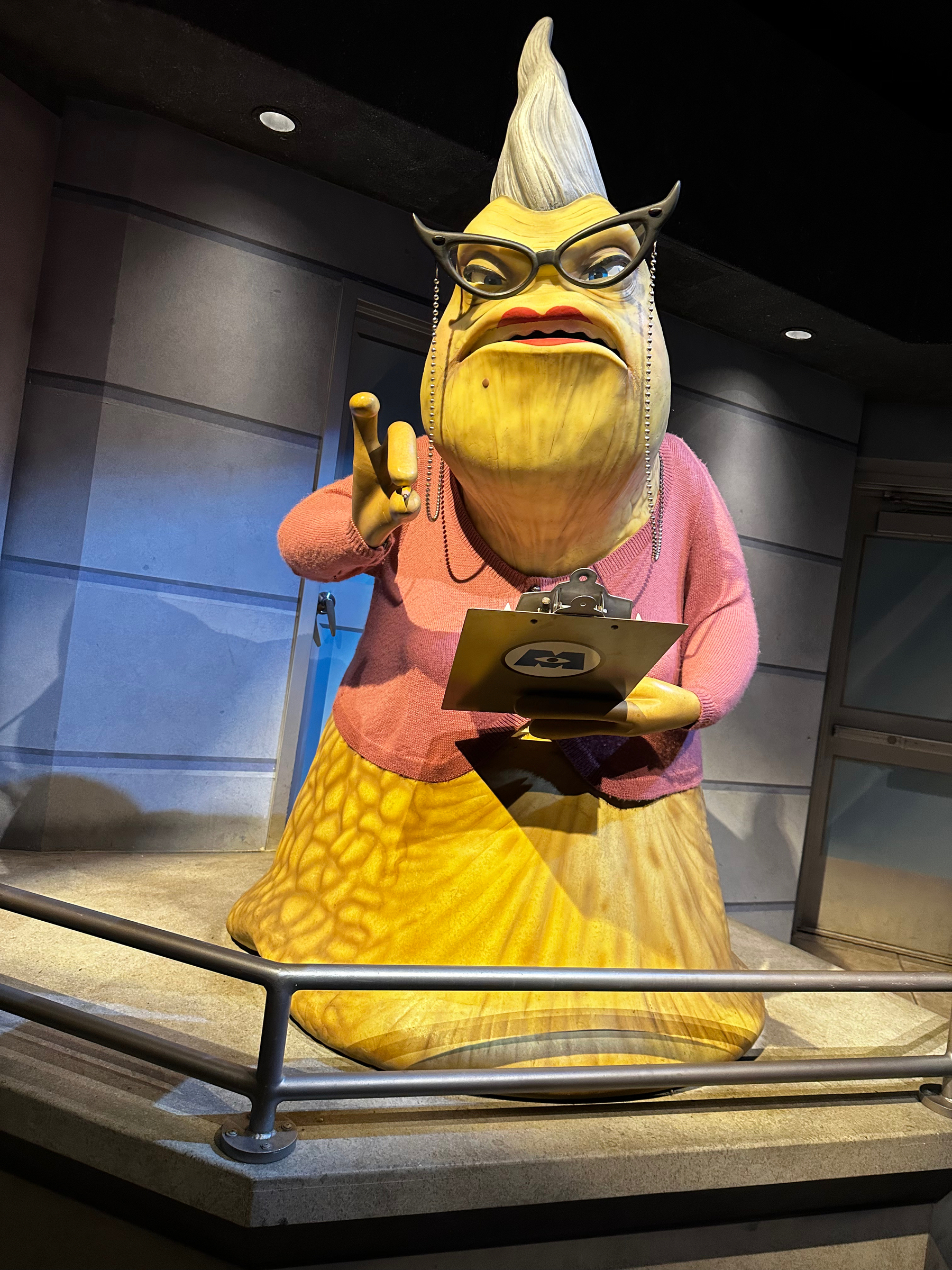 Roz from Monsters Inc., at the end of the Disney California Adventure ride for the same franchise.