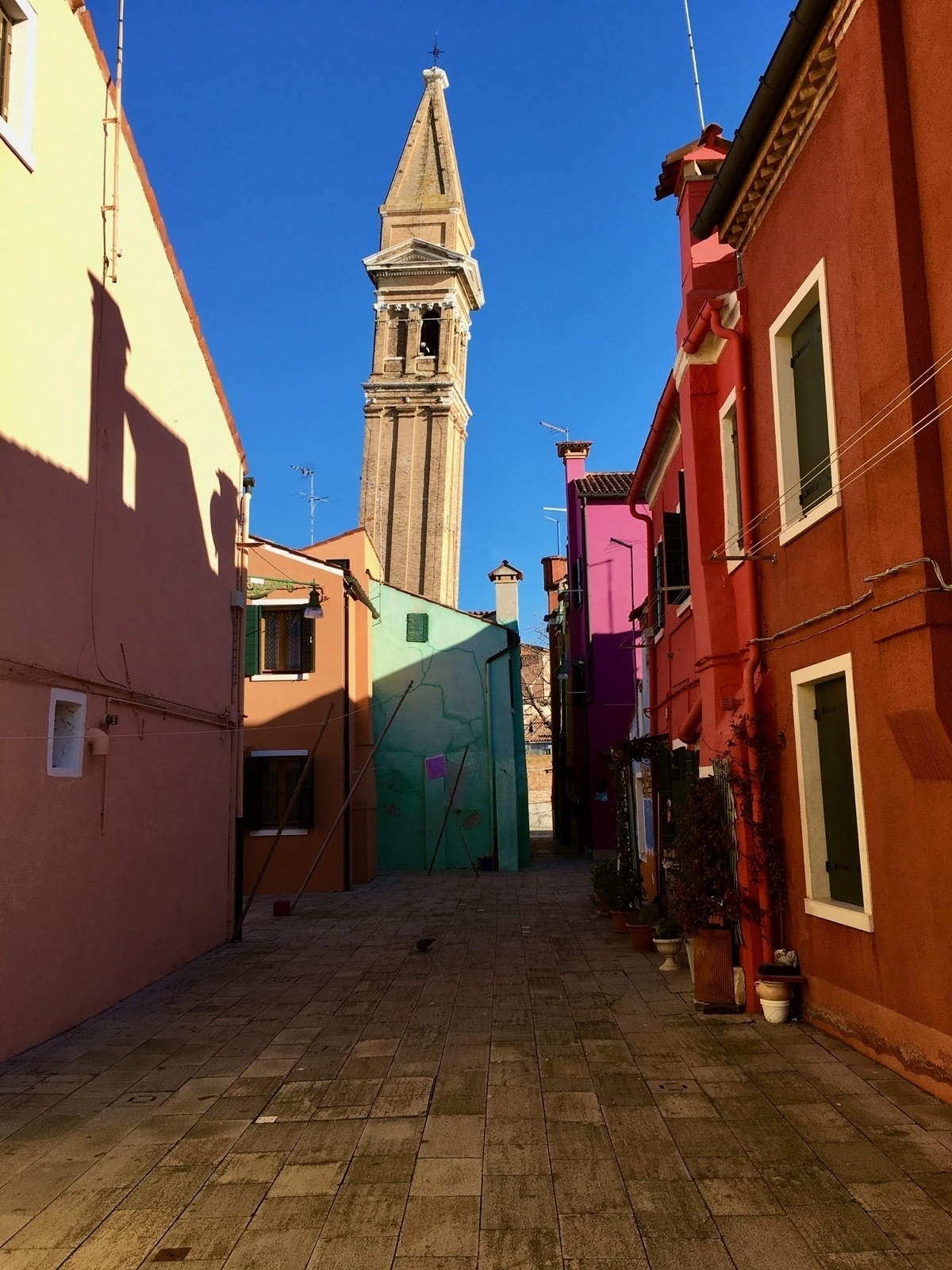 Coloured houses and bell tower in Burano, Venice