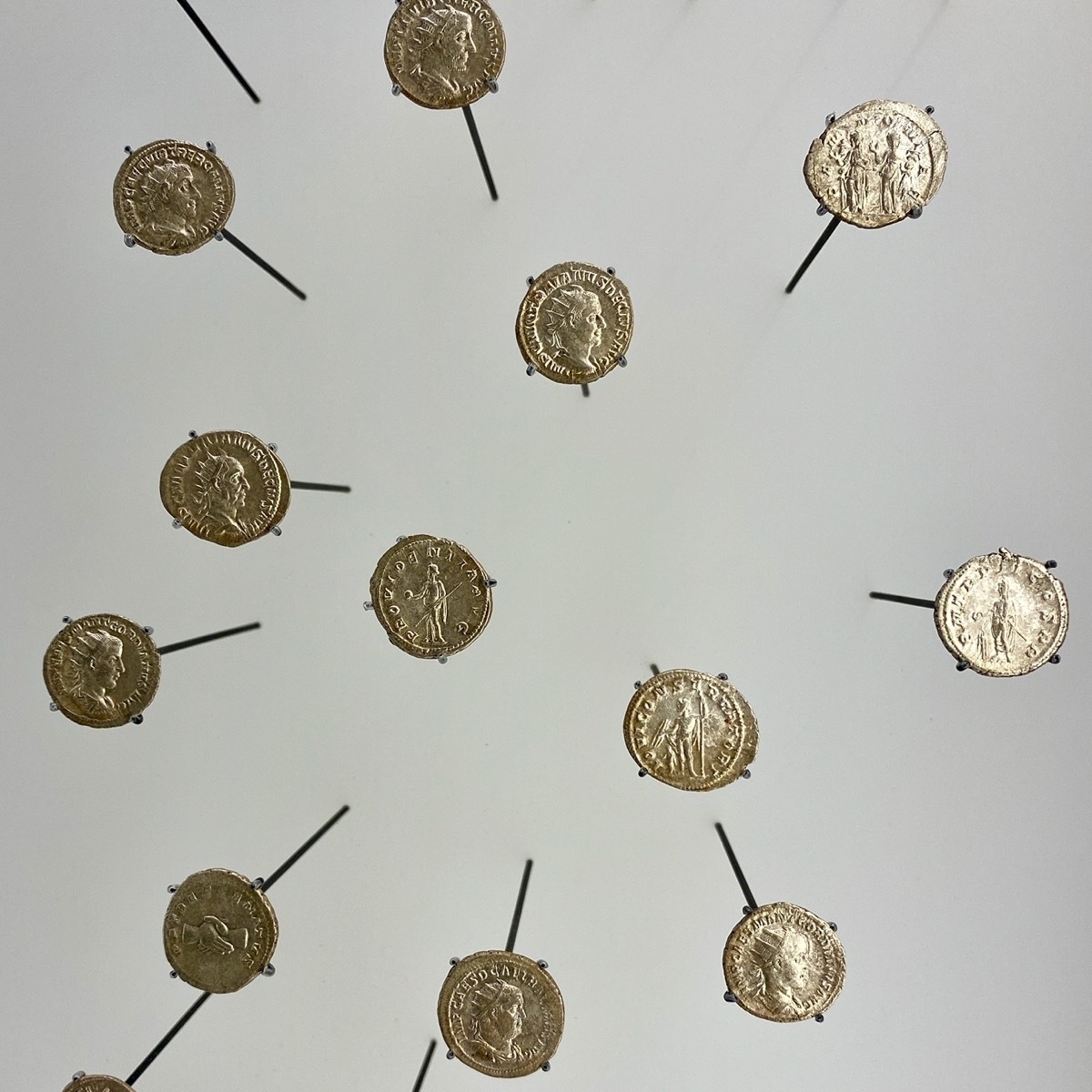 Silver Roman denarii, coins on a white background