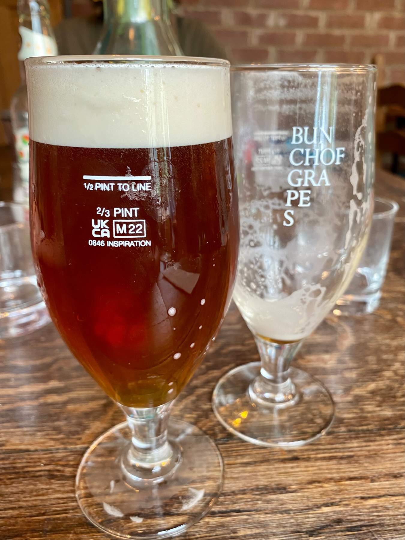 2/3 beer glass filled above the 1/2 pint line
