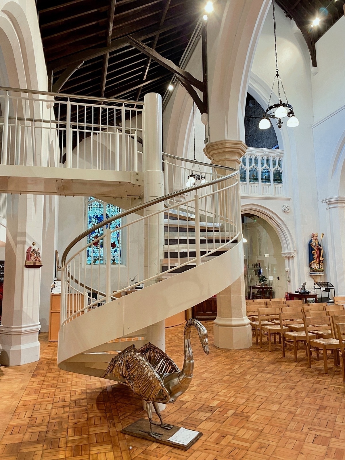 Spiral steel stairway in a church