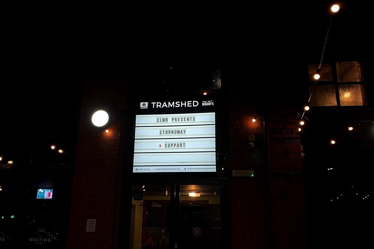 Music venue illuminated billboard showing Stornoway