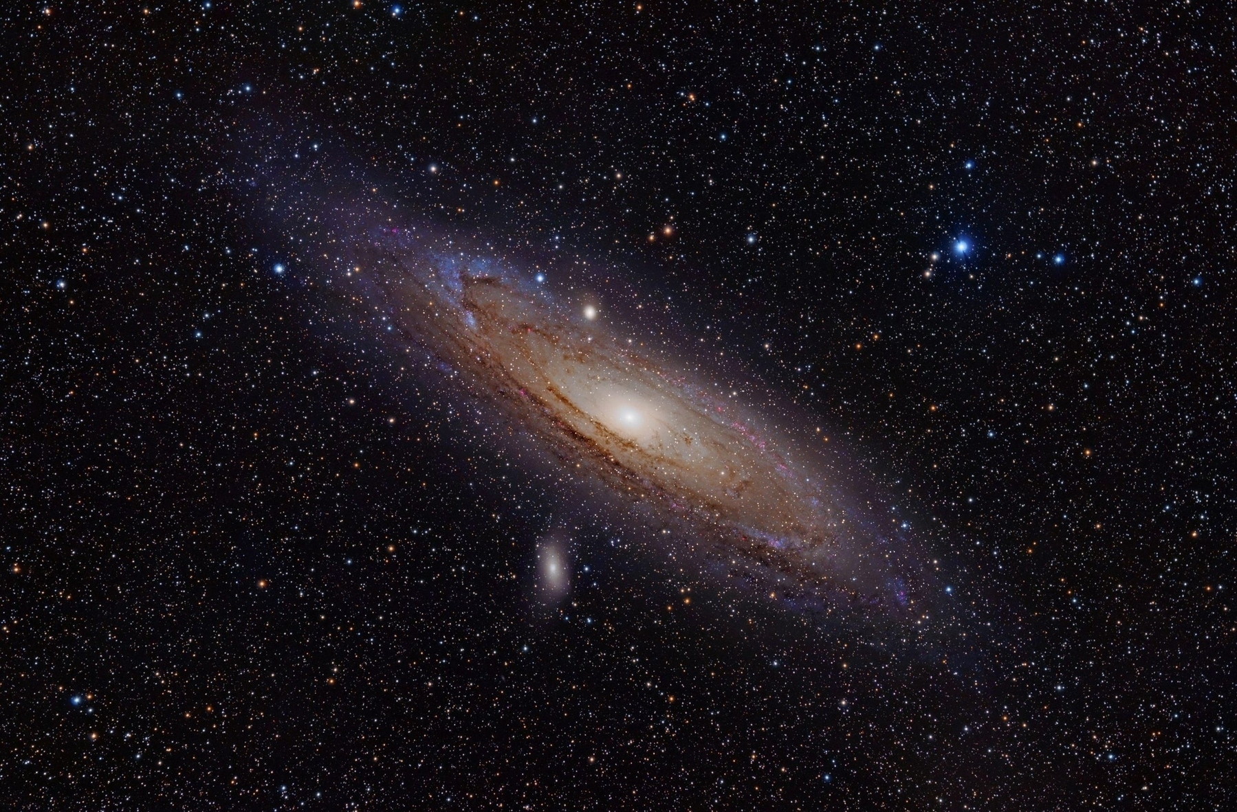 The Andromeda Galaxy is the largest galaxy of the Local Group which consists of about 45 other galaxies including our Milky Way.