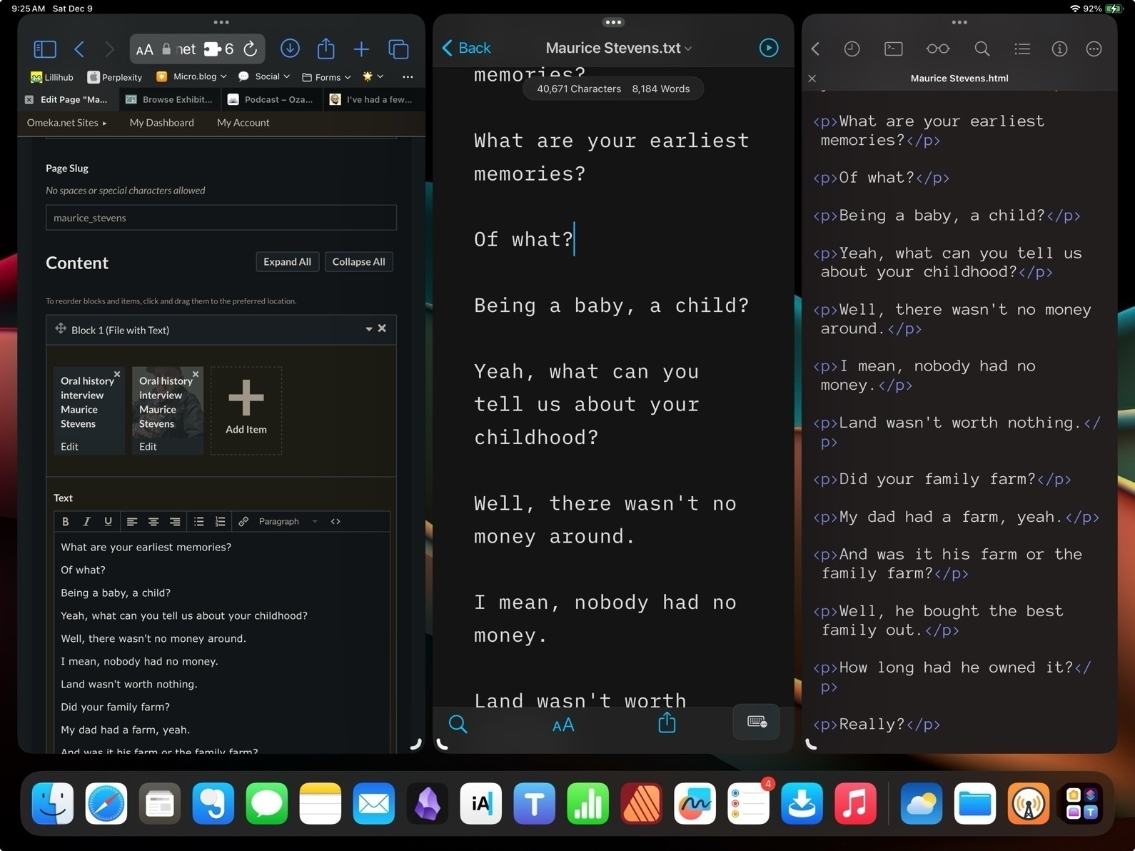 A screenshot of three app windows open side by side on an iPad. The far left is a Safari window, in the middle is iA Writer and on the right is Textastic.