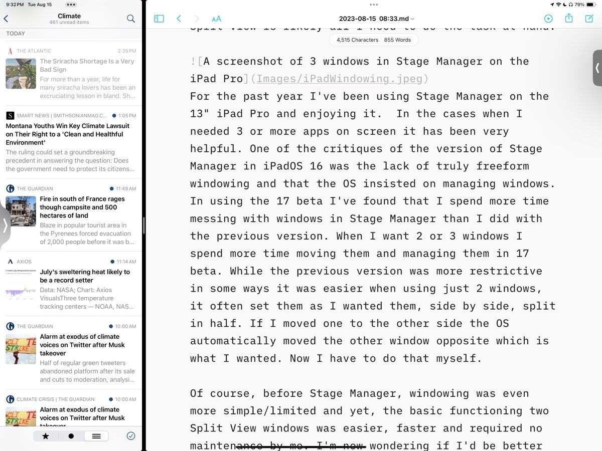 A screenshot of 2 windows in Split View on the iPad Pro