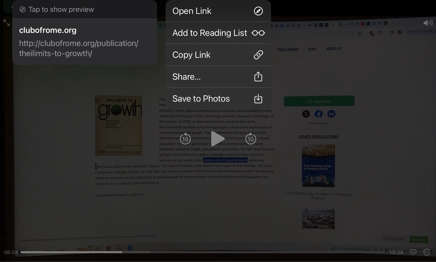 A screenshot of a youtube video paused. In it text has been selected in the url bar of web browser and a contextual menu is available to open the url. 