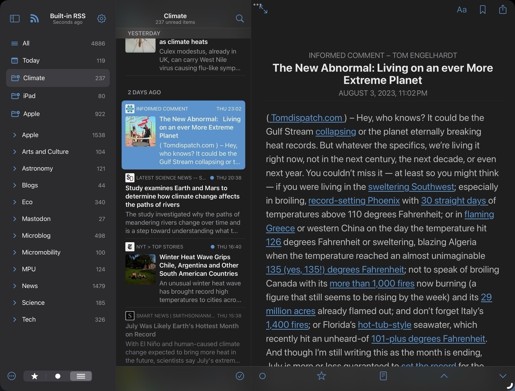 Screenshot of ReadKit on iPad