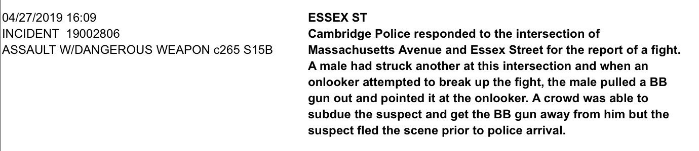 Image of excerpt from linked police report at "Essex St"