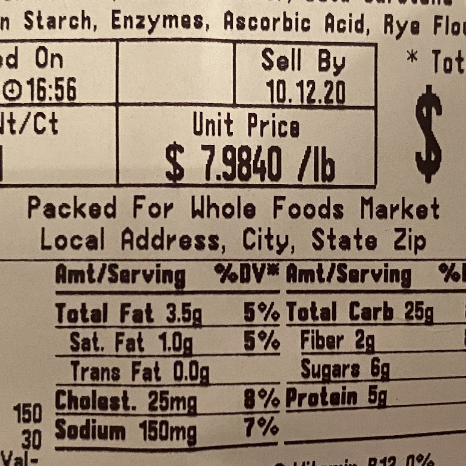 picture of a while foods label where the city/state of the bajery are left as template placeholders