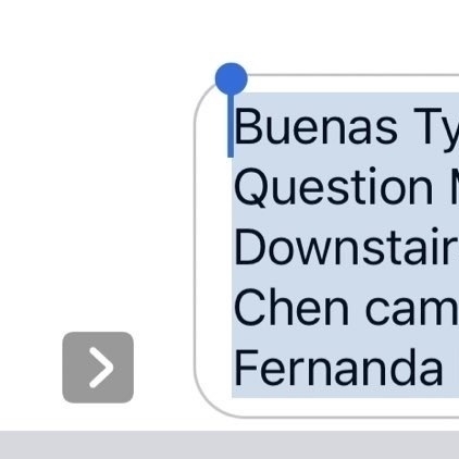 screenshot of ios dictation reading "Buenas Tyme White Fortnite Question Mark hay Walking de Downstairs va a Fernanda que Chen cama incluir a maestra Fernanda Kiara"