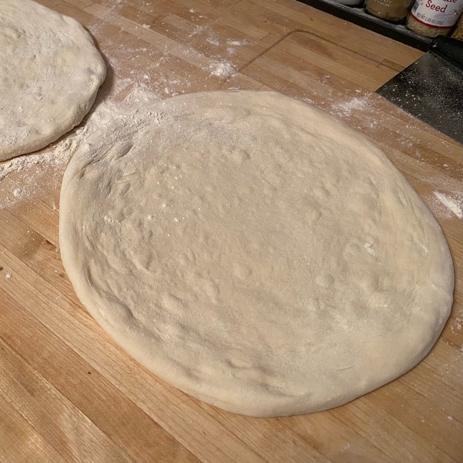 homemade pizza dough shaped into a circle
