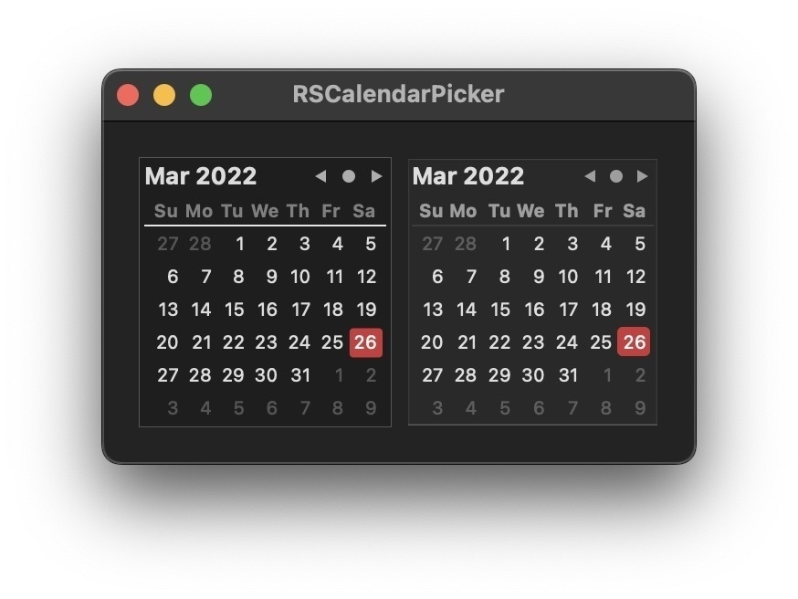 screenshot of Apple's date calendar picker and mine side by side, with mine having a higher contrast appearance.