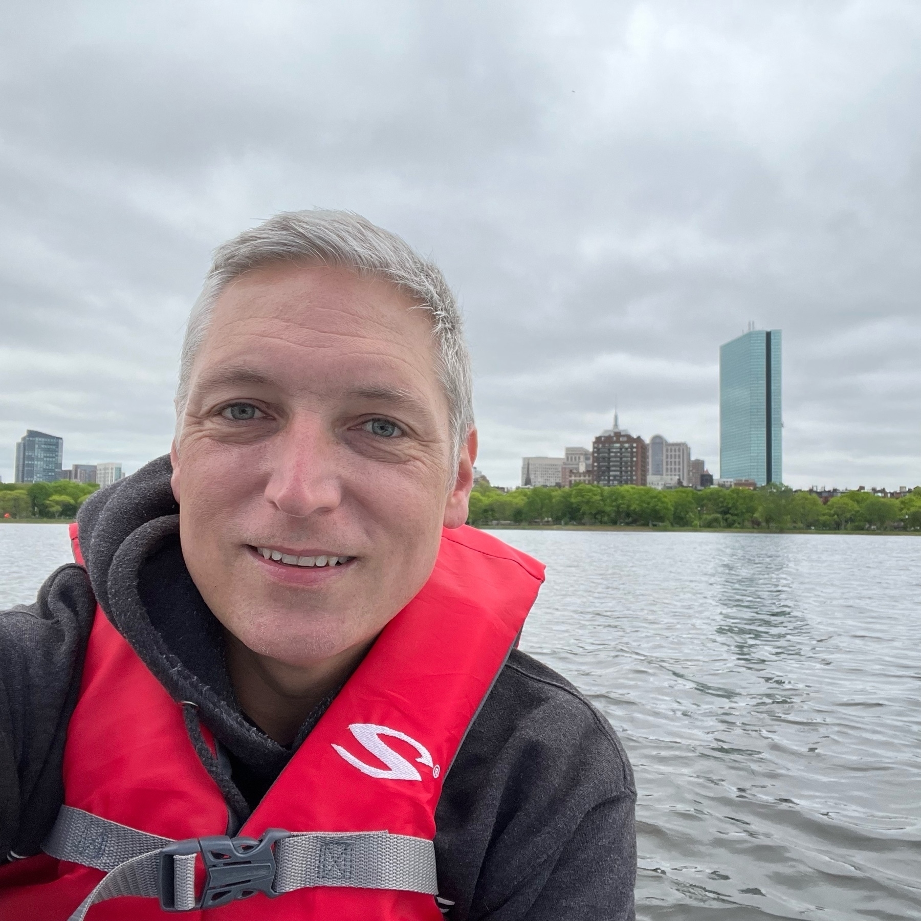 Selfie on a sailboat on the Charles river 