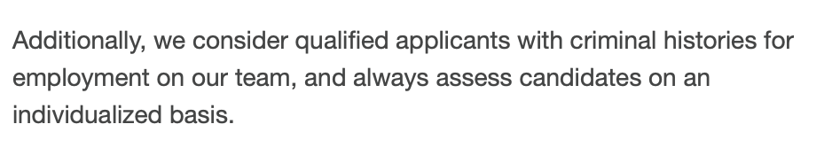 Kudos to Square/Cash calling out their acceptance of applicants with criminal history. [jobs.smartrecruiters.com/Square/74...](https://jobs.smartrecruiters.com/Square/743999991079116-ios-software-engineer-commerce) 