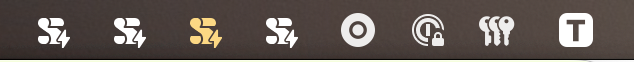 Screenshot of a macOS menu bar’s “extras” section, featuring four “scrolll with lightning bolt” icons from the app FastScripts.