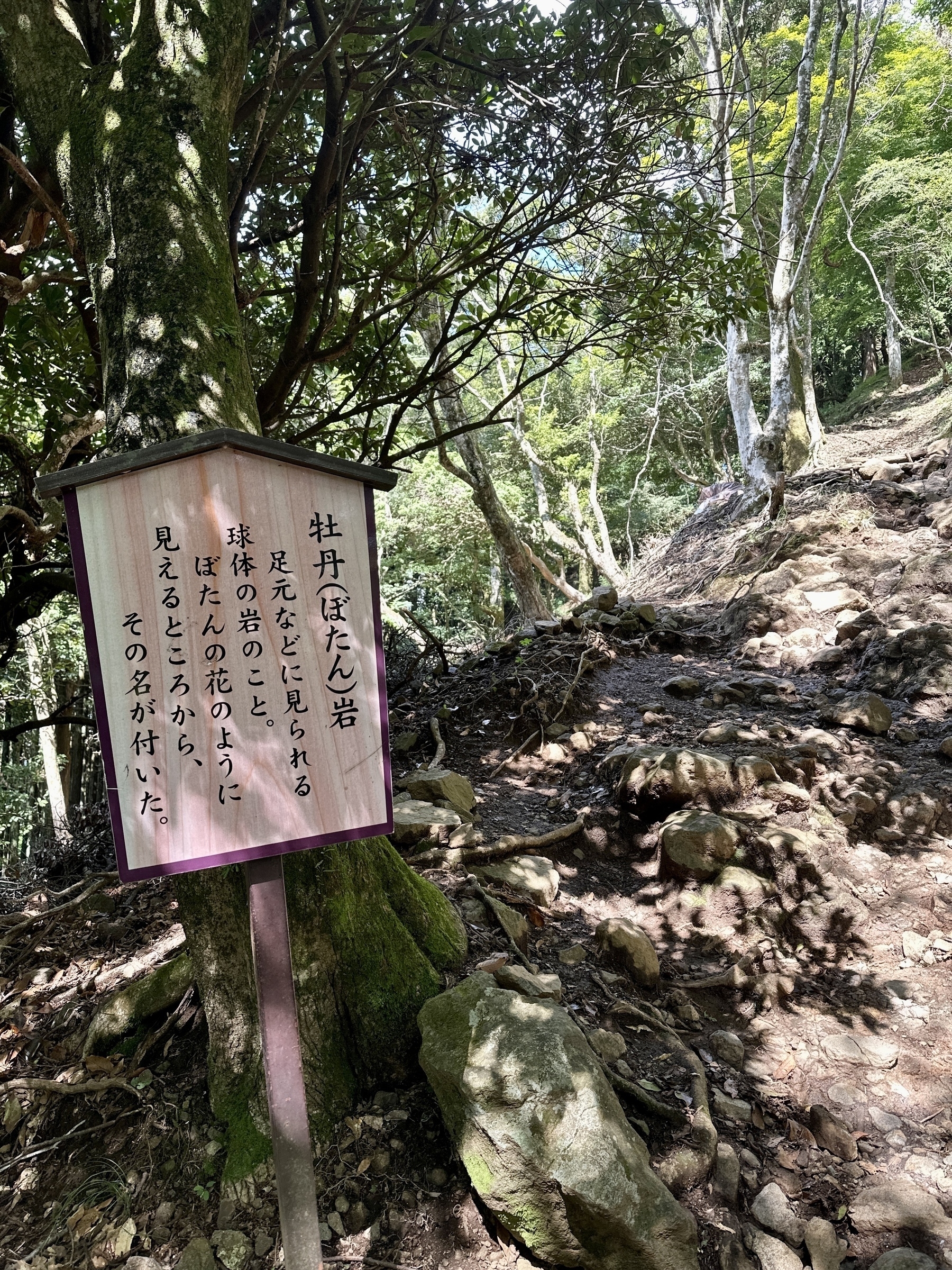 Photo of sign marking the “peony rocks” on Oyama