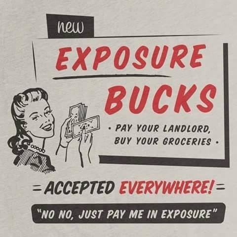 Illustration sarcastically encouraging payment in exposure