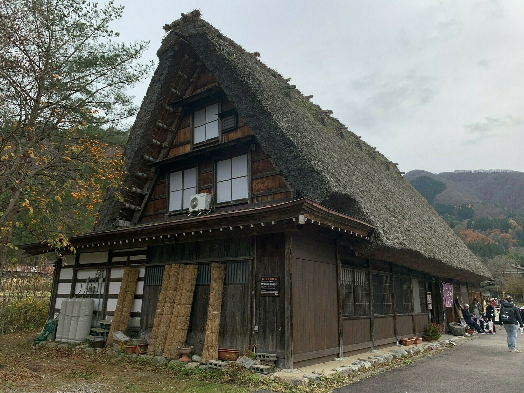 A-frame building with thatched roof in Japan. 