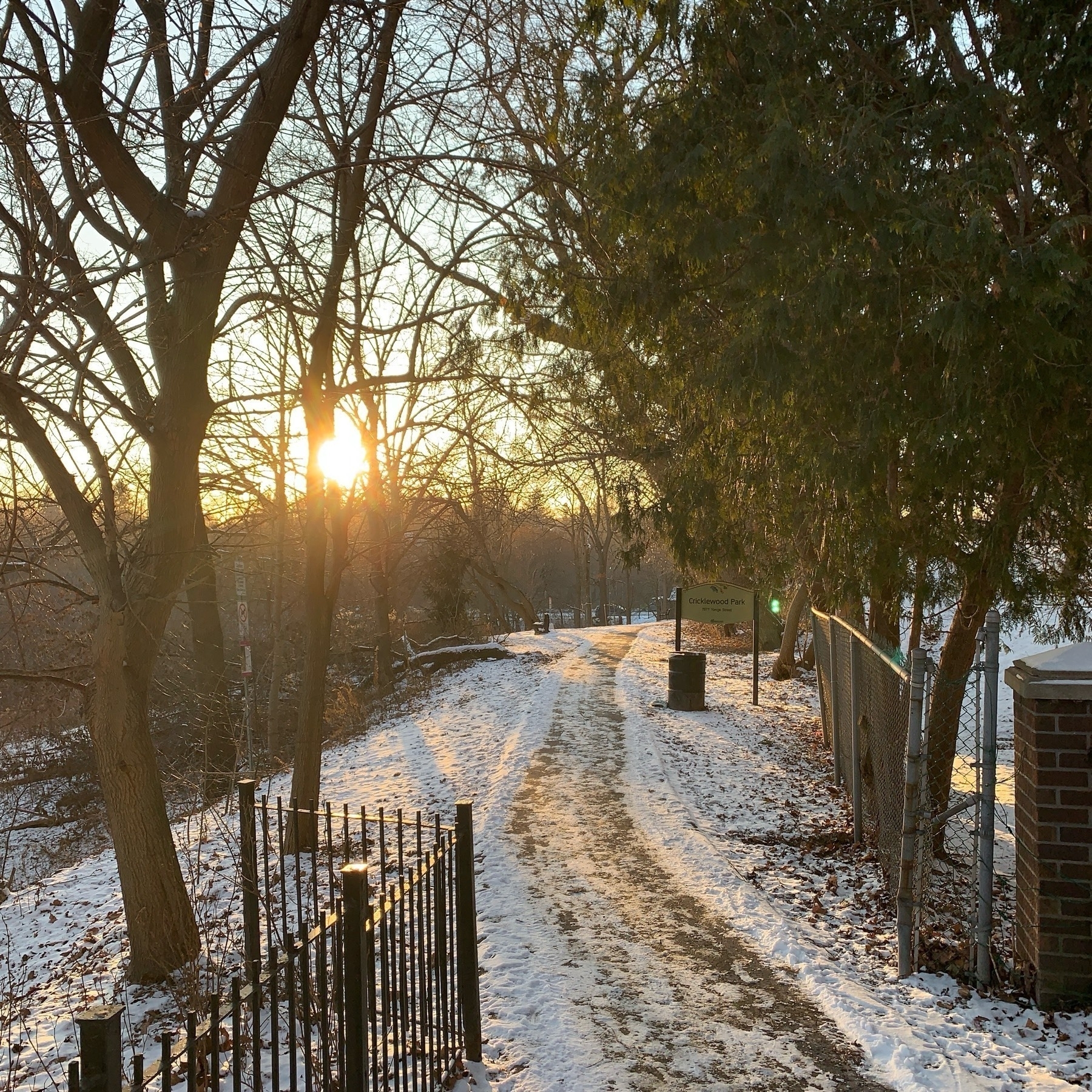 Photo taken a bit before sunset in a snowy Cricklewood Park in Markham, Ontario, Canada.