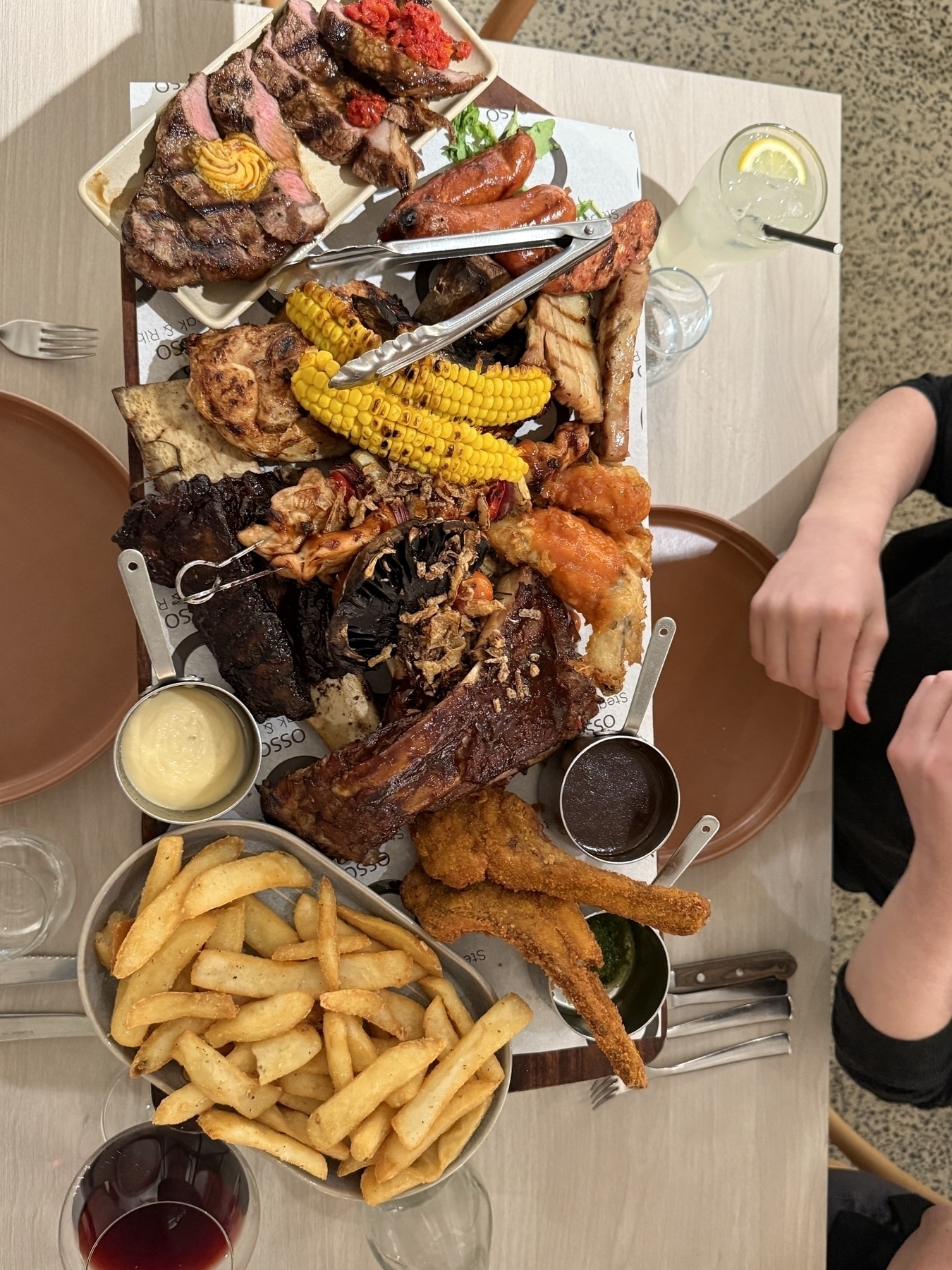 Top down view of the meat platter. 