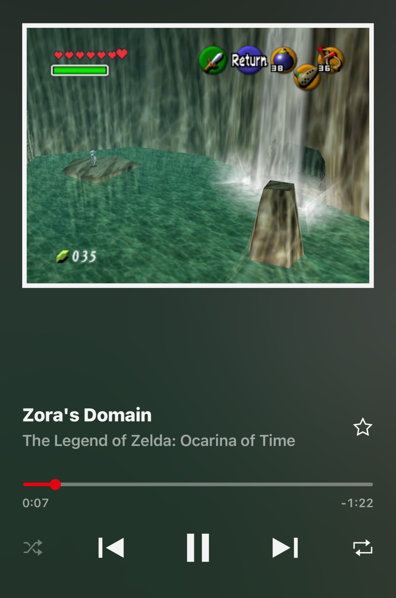 Screenshot of Nintendo Music playing Zora’s Domaain from Ocarina of Time