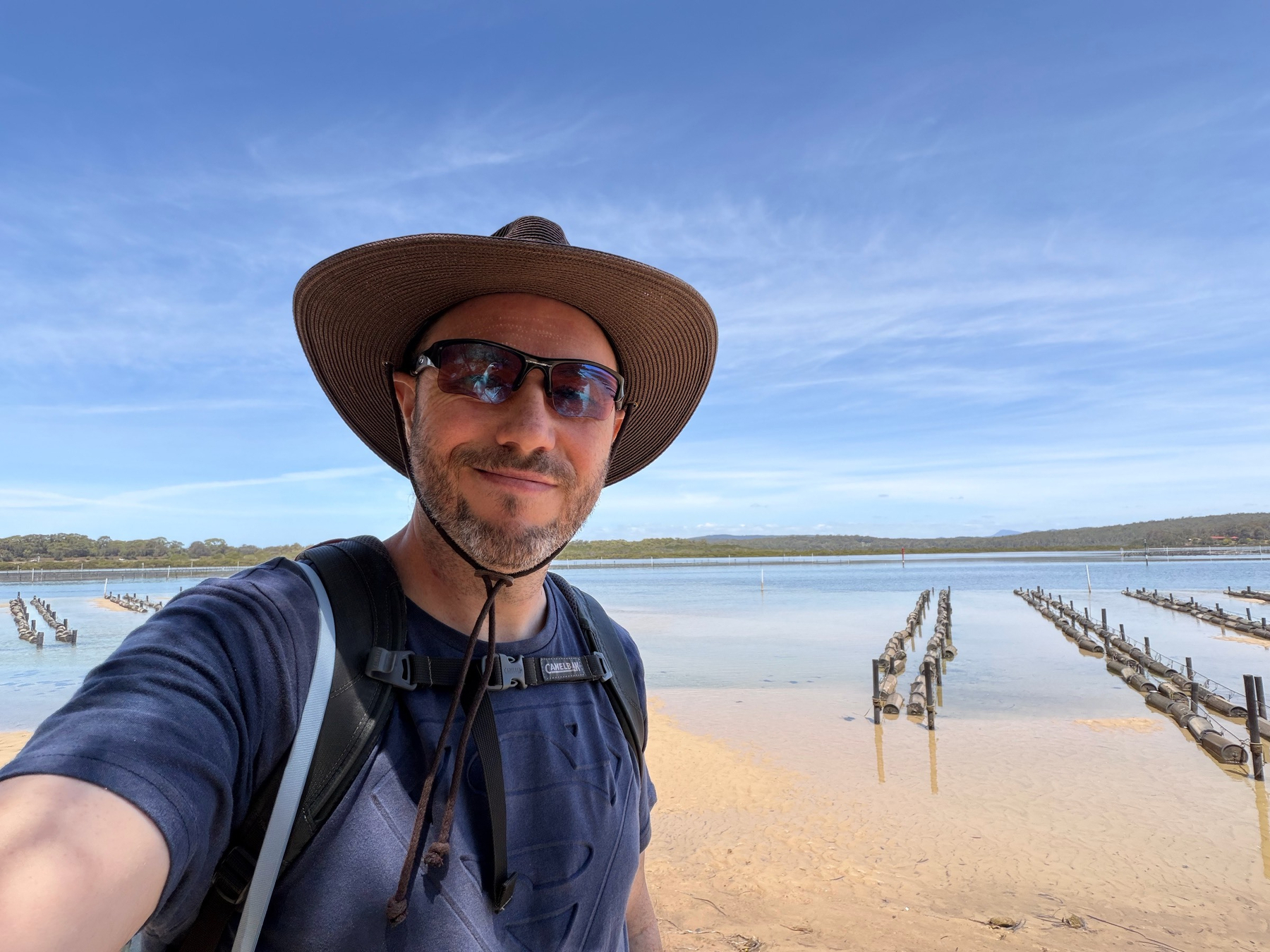 Selfie with the oyster farm in the background