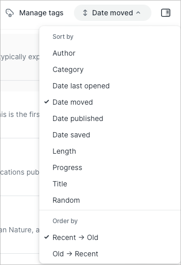 Readwise Reader Sorting Options