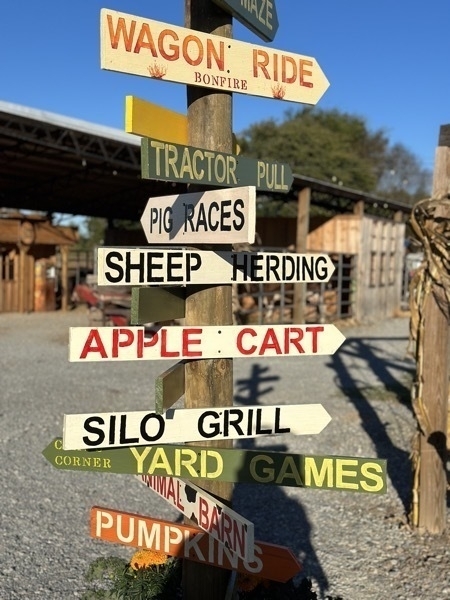 A sign post at the farm