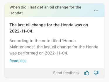 Screenshot of Evernote AI finding an answer